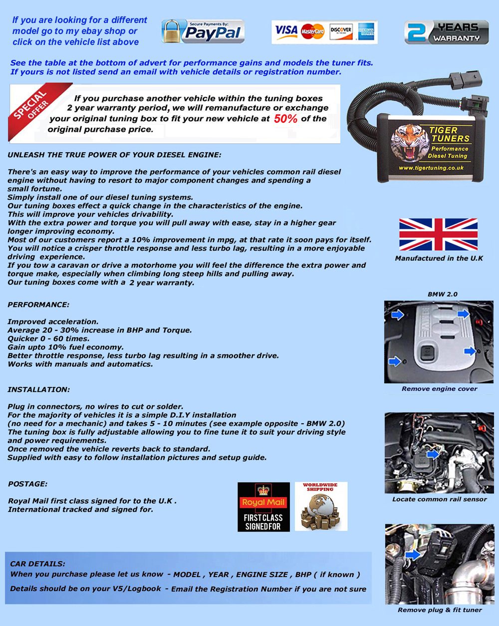 Increase your vehicles performance and save on fuel
unleash the power of your diesel engine
There's an easy way to improve the performance of your vehicles 
common rail  diesel engine without having to resort to major  
component changes and spending  a small fortune. Simply install  
one of our diesel tuning systems